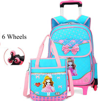 Cartable à Roulette Fille 42cm 6 Roues Set 3 Pièces Bleu 6 roulettes vue de face - Cartable à Roulette