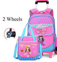 Cartable à Roulette Fille 42cm 6 Roues Set 3 Pièces Rose Clair 2 roulettes vue de face - Cartable à Roulette