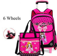 Cartable à Roulette Fille 42cm 6 Roues Set 3 Pièces Rose Foncé 6 roulettes vue de face - Cartable à Roulette