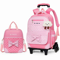 Cartable à Roulette Fille 42cm Set 2 Pièces Rose vue latérale droite - Cartable à Roulette