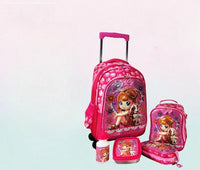 Cartable à Roulette Fille 43cm Set 5 Pièces Rose vue latérale gauche - Cartable à Roulette