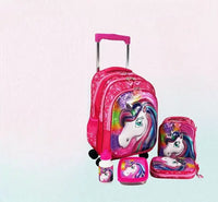 Cartable à Roulette Fille 43cm Set 5 Pièces Rose Licorne vue latérale gauche - Cartable à Roulette