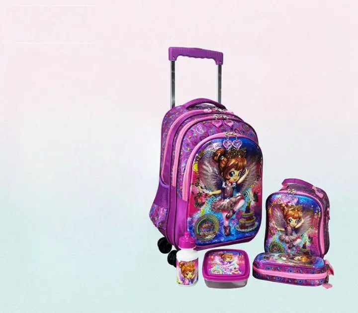 Cartable à Roulette Fille 43cm Set 5 Pièces Violet vue latérale gauche - Cartable à Roulette