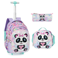 Cartable à Roulette Fille 44cm Set 3 Pièces Panda vue latérale gauche - Cartable à Roulette