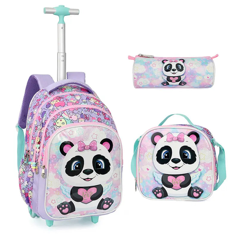 Cartable à Roulette Fille 44cm Set 3 Pièces Panda vue latérale gauche - Cartable à Roulette