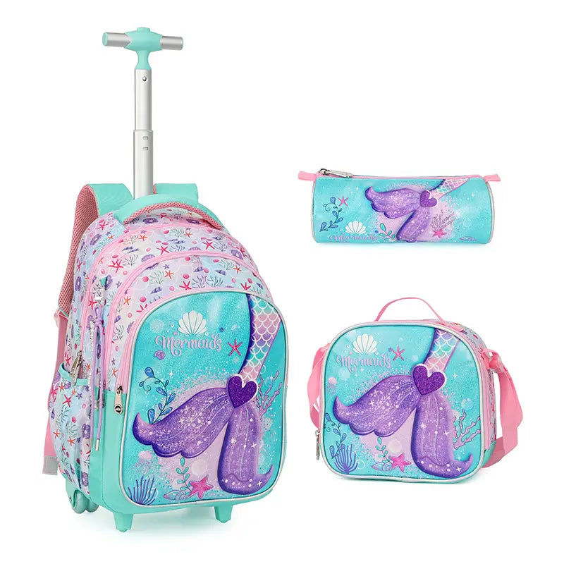 Cartable à Roulette Fille 44cm Set 3 Pièces Sirène vue latérale gauche - Cartable à Roulette