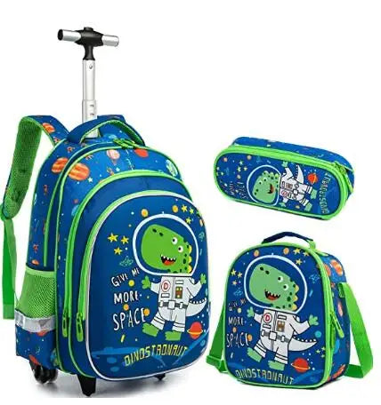 Cartable à Roulette Fille 46cm Paillettes Set 3 Pièces Bleu vue de gauche— Cartable à Roulette