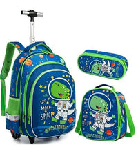 Cartable à Roulette Fille 46cm Paillettes Set 3 Pièces Bleu vue de gauche— Cartable à Roulette