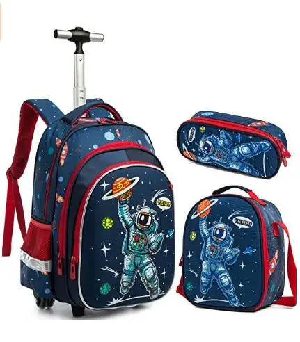 Cartable à Roulette Fille 46cm Paillettes Set 3 Pièces Bleu Marine vue de gauche— Cartable à Roulette