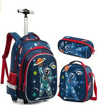Cartable à Roulette Fille 46cm Paillettes Set 3 Pièces Bleu Marine vue de gauche— Cartable à Roulette
