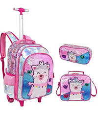 Cartable à Roulette Fille 46cm Paillettes Set 3 Pièces Rose 2 vue de gauche— Cartable à Roulette
