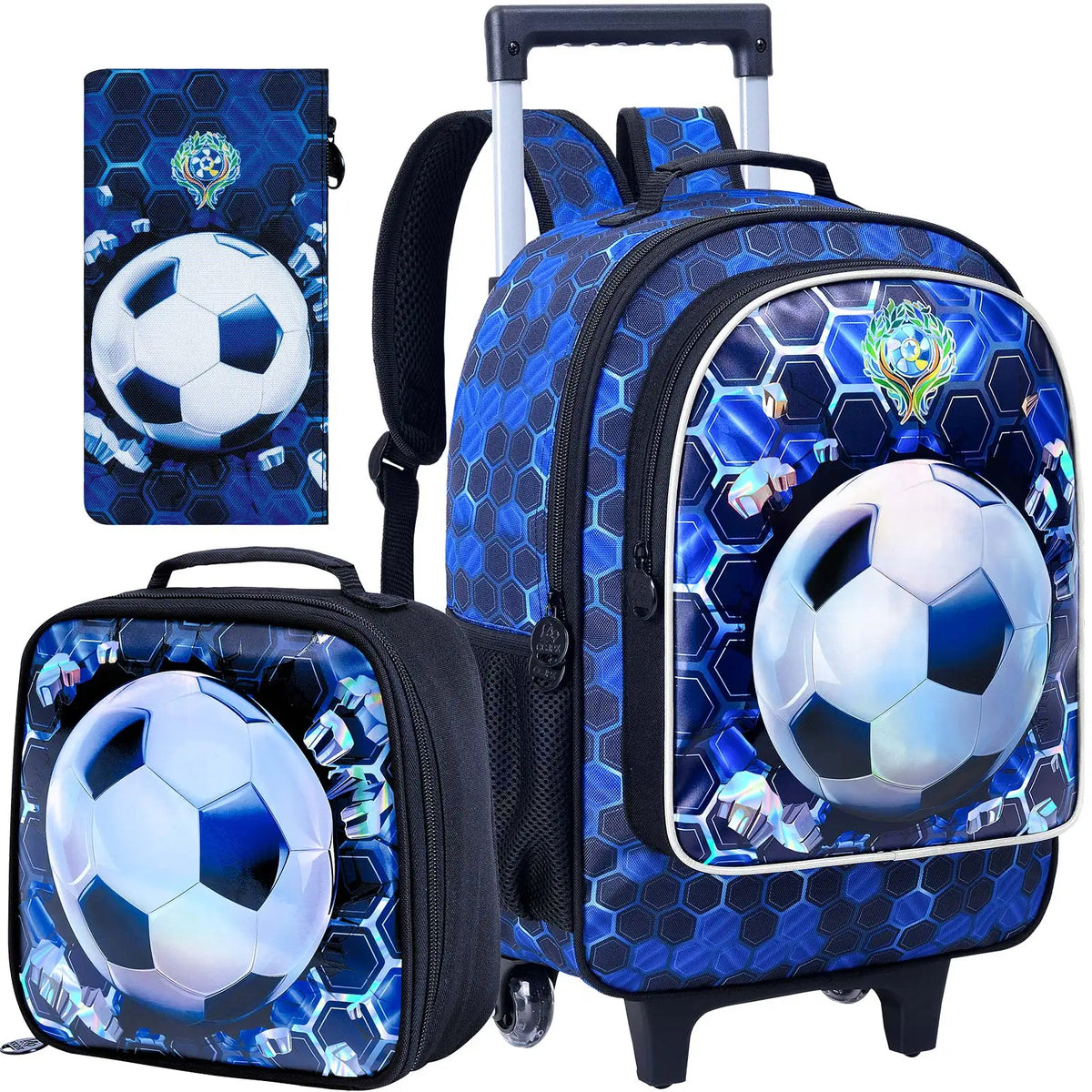 Cartable à Roulette Football 42cm Compact Bleu vue d'ensemble - Cartable à Roulette