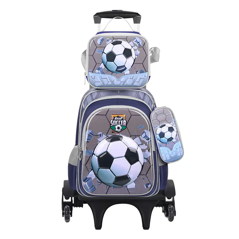 Cartable à Roulette Football 43cm 3D Set 3 Pièces vue de face - Cartable à Roulette