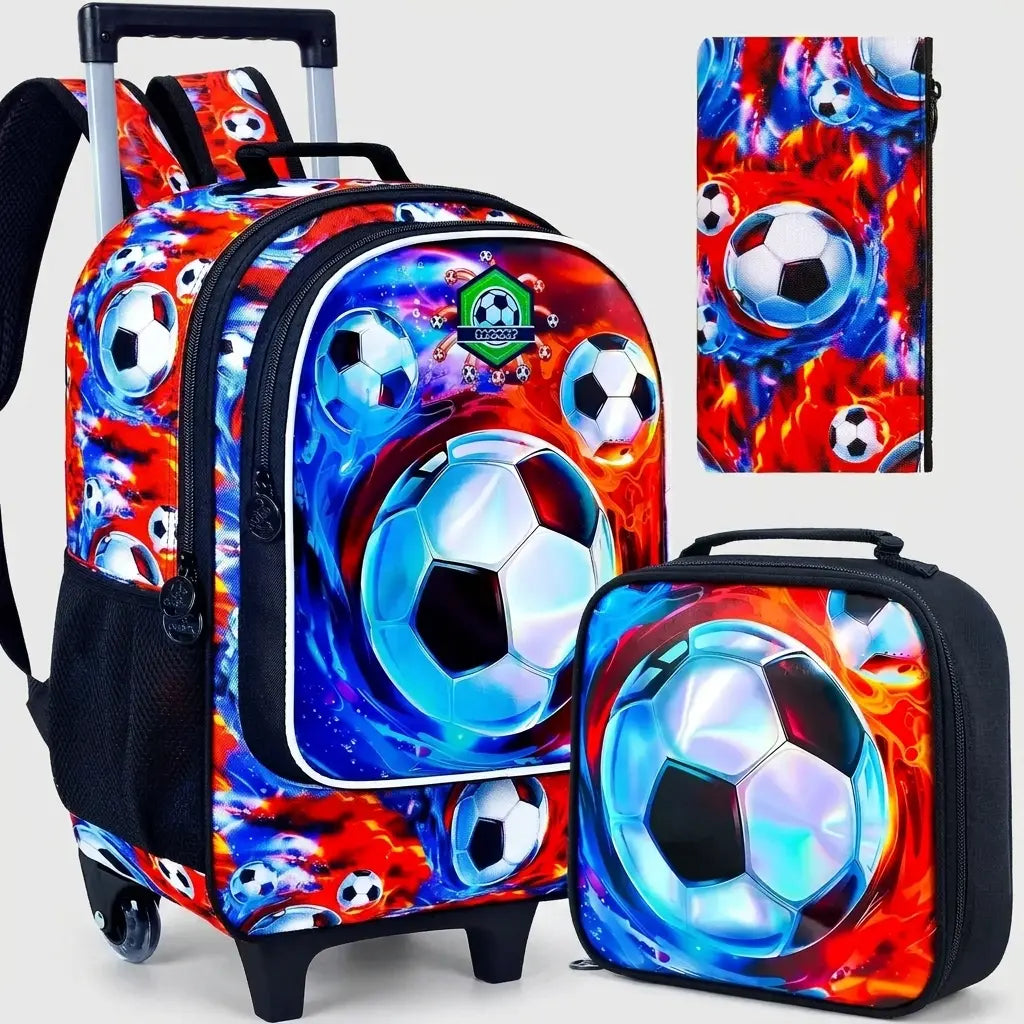 Cartable à Roulette Football 45cm vue latérale gauche - Cartable à Roulette