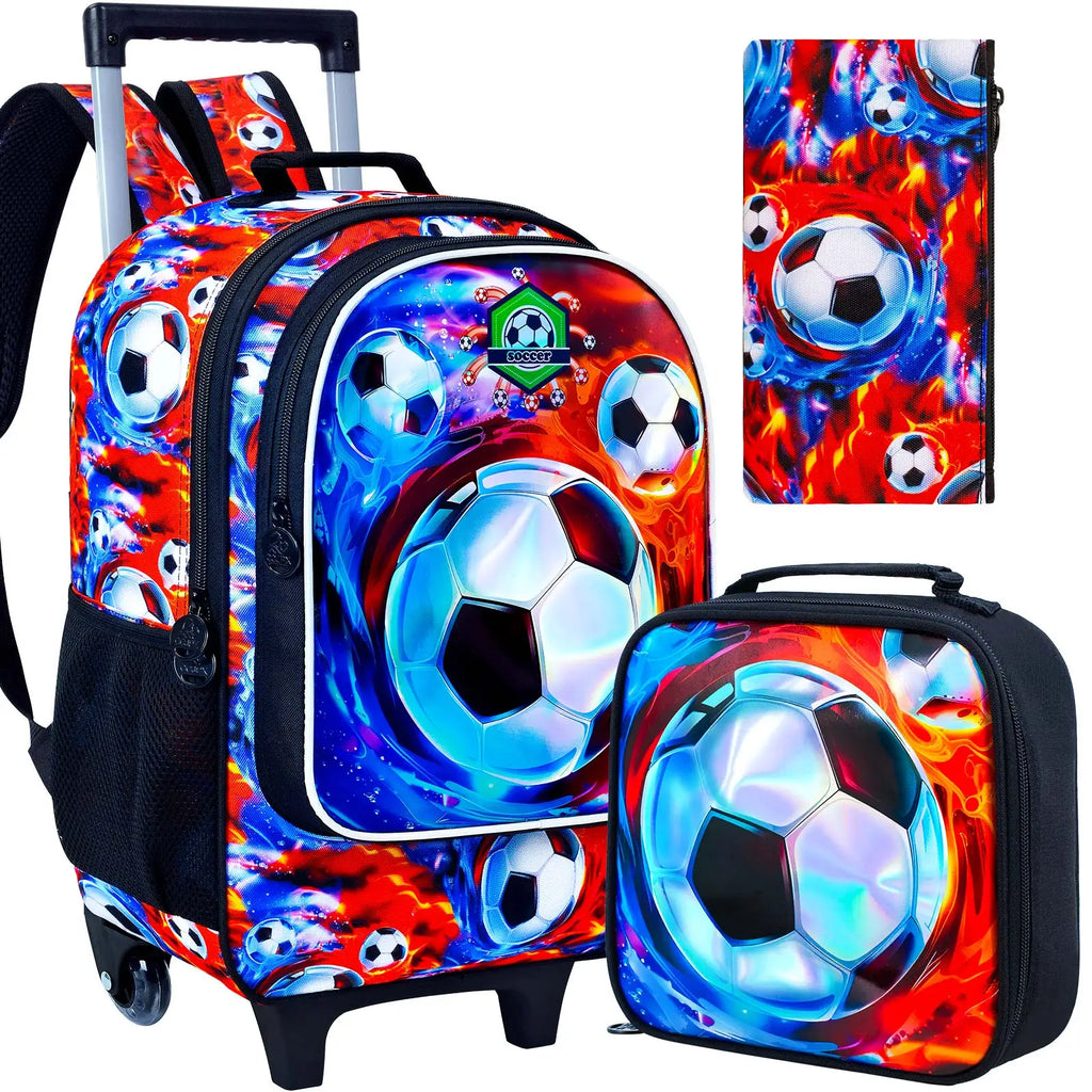 Cartable à Roulette Football 45cm Bleu et Rouge vue d'ensemble - Cartable à Roulette