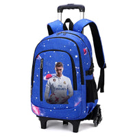 Cartable à Roulette Football 48cm Nylon Bleu Clair 1 vue latérale droite - Cartable à Roulette