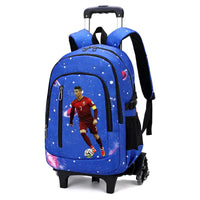 Cartable à Roulette Football 48cm Nylon Bleu Clair 2 vue latérale droite - Cartable à Roulette