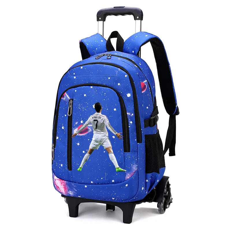 Cartable à Roulette Football 48cm Nylon Bleu Clair 4 vue latérale droite - Cartable à Roulette