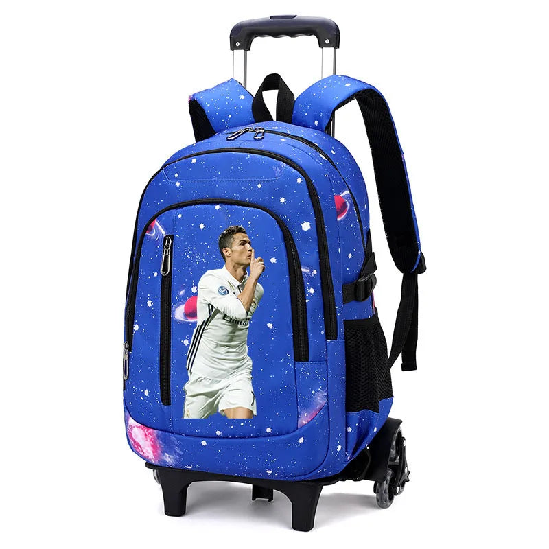 Cartable à Roulette Football 48cm Nylon Bleu Clair 5 vue latérale droite - Cartable à Roulette
