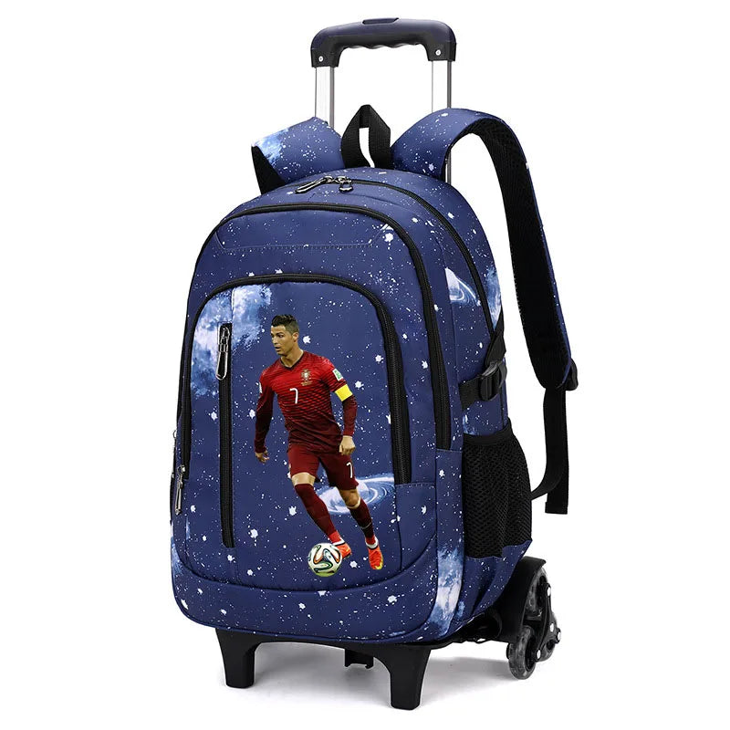 Cartable à Roulette Football 48cm Nylon Bleu Marine 1 vue latérale droite - Cartable à Roulette