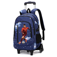 Cartable à Roulette Football 48cm Nylon Bleu Marine 2 vue latérale droite - Cartable à Roulette