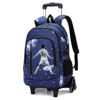 Cartable à Roulette Football 48cm Nylon Bleu Marine 3 vue latérale droite - Cartable à Roulette