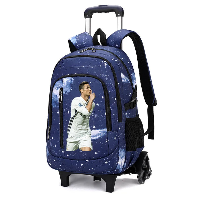 Cartable à Roulette Football 48cm Nylon Bleu Marine 4 vue latérale droite - Cartable à Roulette