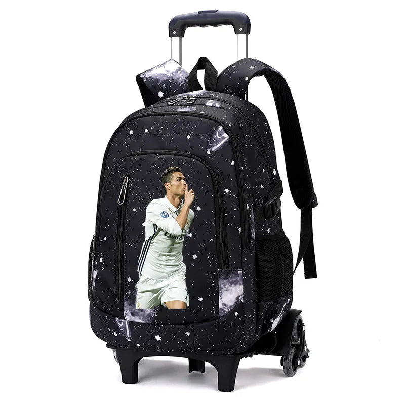 Cartable à Roulette Football 48cm Nylon Noir 1 vue latérale droite - Cartable à Roulette