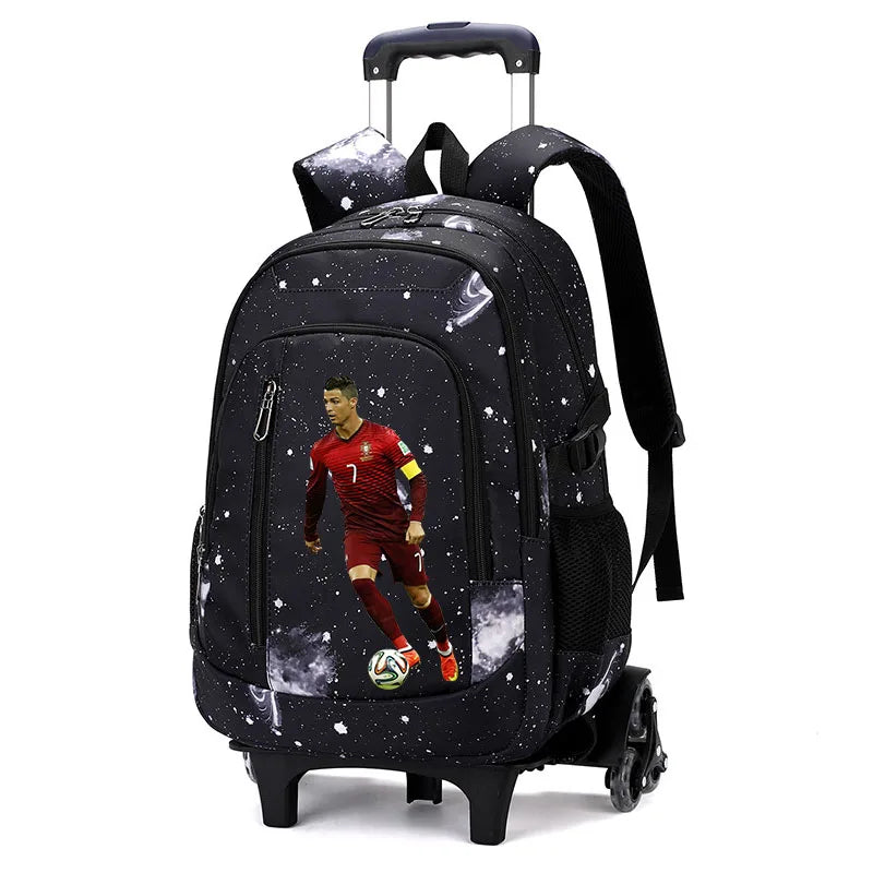 Cartable à Roulette Football 48cm Nylon Noir 2 vue latérale droite - Cartable à Roulette