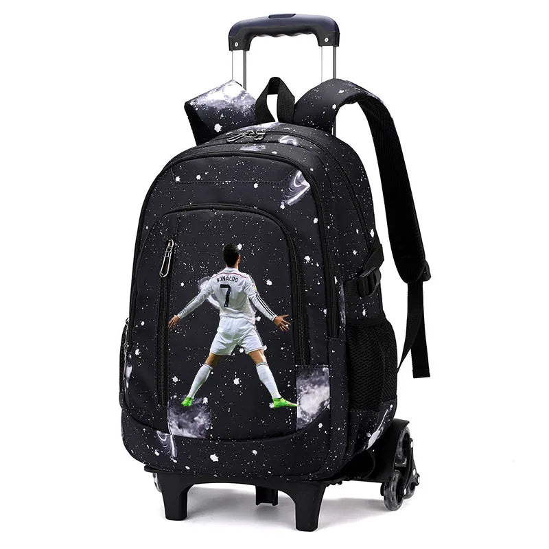 Cartable à Roulette Football 48cm Nylon Noir 3 vue latérale droite - Cartable à Roulette