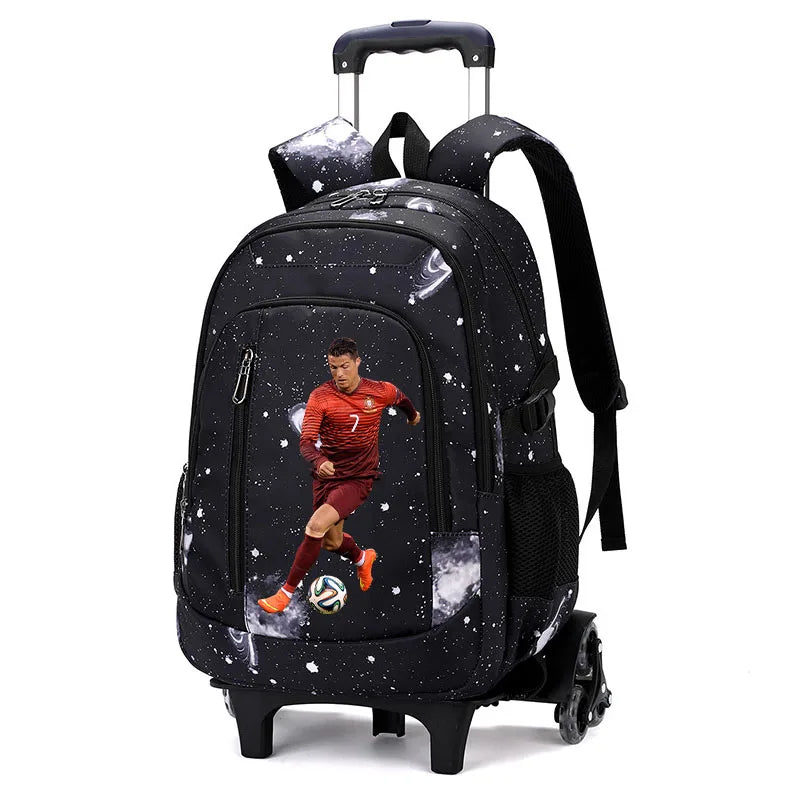 Cartable à Roulette Football 48cm Nylon Noir 4 vue latérale droite - Cartable à Roulette