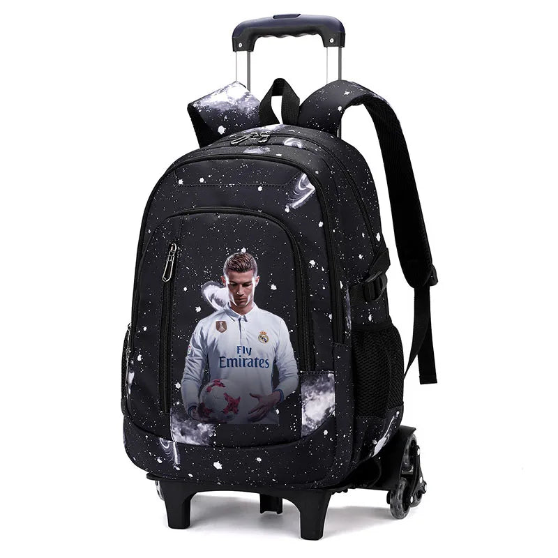 Cartable à Roulette Football 48cm Nylon Noir 5 vue latérale droite - Cartable à Roulette