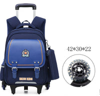 Cartable à roulette garçon 43cm PU imperméable Roulettes Bleu 2 roulettes vue de face — Cartable à Roulette