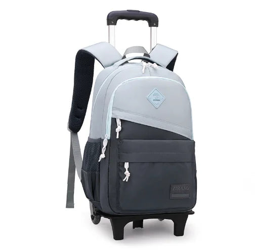 Cartable à Roulette Garçon 45cm Oxford Gris 2 roulettes vue latérale gauche - Cartable à Roulette