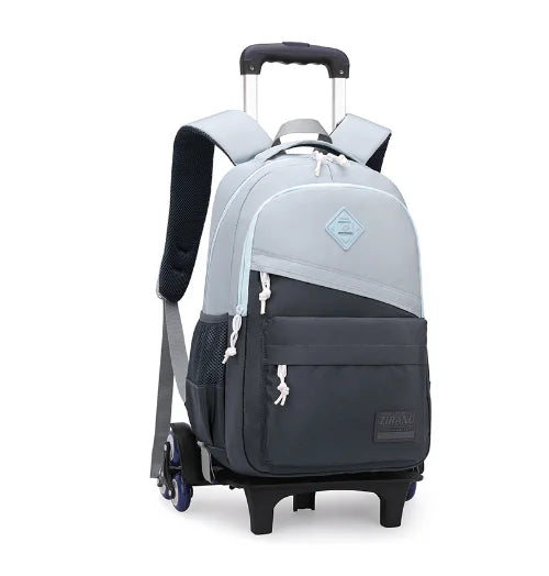 Cartable à Roulette Garçon 45cm Oxford Gris 6 roulettes vue latérale gauche - Cartable à Roulette