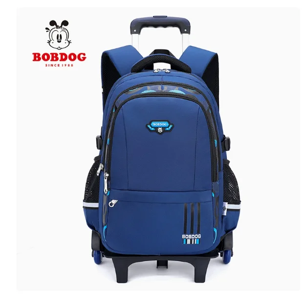 Cartable à Roulette Garçon 46cm 6 Roues Oxford Bleu 2 roulettes vue de face — Cartable à Roulette