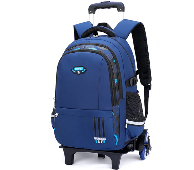 Cartable à Roulette Garçon 46cm 6 Roues Oxford Bleu 6 roulettes vue latérale droite — Cartable à Roulette