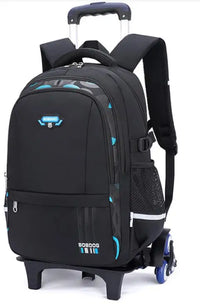 Cartable à Roulette Garçon 46cm 6 Roues Oxford Noir et Bleu 6 roulettes vue latérale droite — Cartable à Roulette