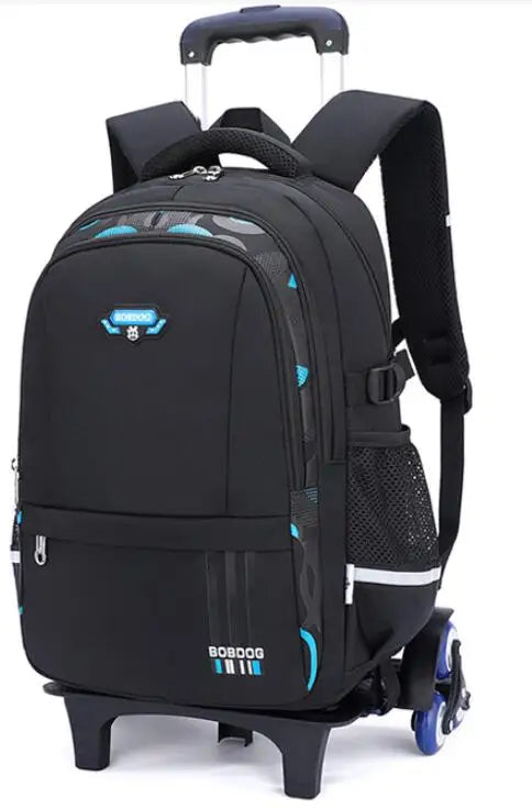 Cartable à Roulette Garçon 46cm 6 Roues Oxford Noir et Bleu 6 roulettes vue latérale droite — Cartable à Roulette