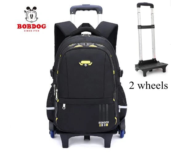 Cartable à Roulette Garçon 46cm 6 Roues Oxford Noir et Jaune 2 roulettes vue de face — Cartable à Roulette