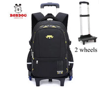 Cartable à Roulette Garçon 46cm 6 Roues Oxford Noir et Jaune 2 roulettes vue de face — Cartable à Roulette