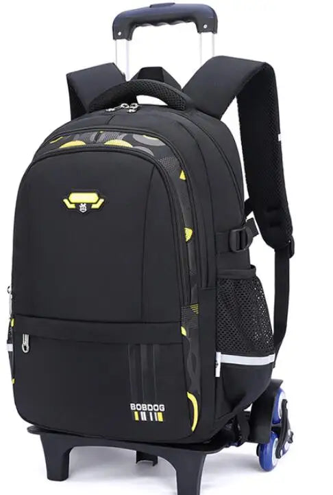 Cartable à Roulette Garçon 46cm 6 Roues Oxford Noir et Jaune 6 roulettes vue latérale droite — Cartable à Roulette