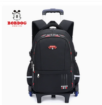 Cartable à Roulette Garçon 46cm 6 Roues Oxford Noir et Rouge 2 roulettes vue de face — Cartable à Roulette
