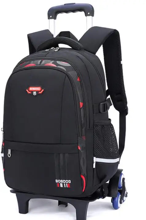 Cartable à Roulette Garçon 46cm 6 Roues Oxford Noir et Rouge 6 roulettes vue latérale droite — Cartable à Roulette