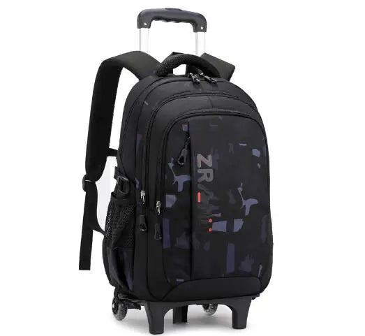 Cartable à Roulette Garçon 47cm Oxford Imperméable Noir et Bleu 2 roulettes vue latérale gauche — Cartable à Roulette