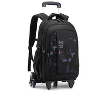 Cartable à Roulette Garçon 47cm Oxford Imperméable Noir et Bleu 6 roulettes vue latérale gauche — Cartable à Roulette
