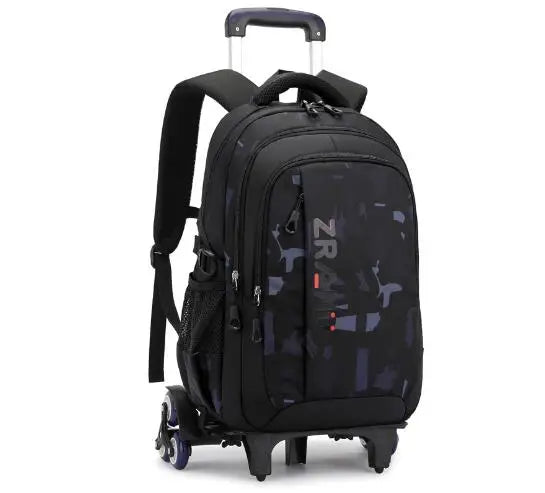 Cartable à Roulette Garçon 47cm Oxford Imperméable Noir et Bleu 6 roulettes vue latérale gauche — Cartable à Roulette