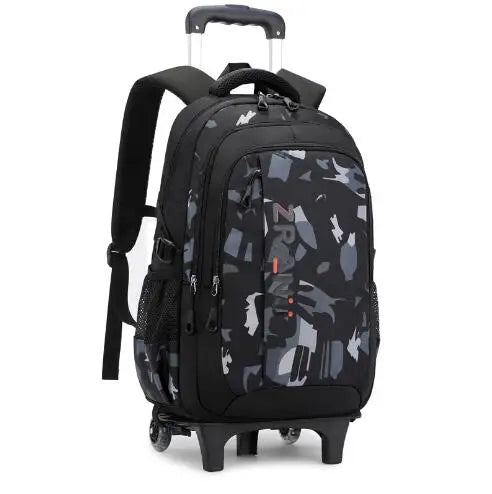 Cartable à Roulette Garçon 47cm Oxford Imperméable Noir et Gris 2 roulettes vue latérale gauche — Cartable à Roulette