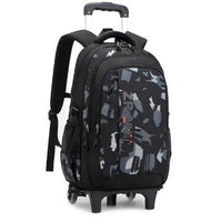 Cartable à Roulette Garçon 47cm Oxford Imperméable Noir et Gris 2 roulettes vue latérale gauche — Cartable à Roulette