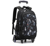 Cartable à Roulette Garçon 47cm Oxford Imperméable Noir et Gris 6 roulettes vue latérale gauche — Cartable à Roulette